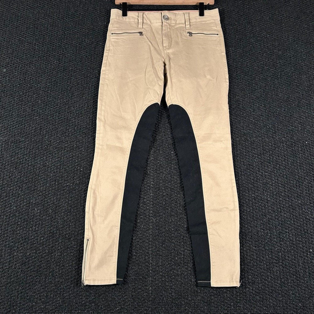 Banana Republic Heritage‎ Tan Riding Pants Black Patches 26 Zipper Ankle